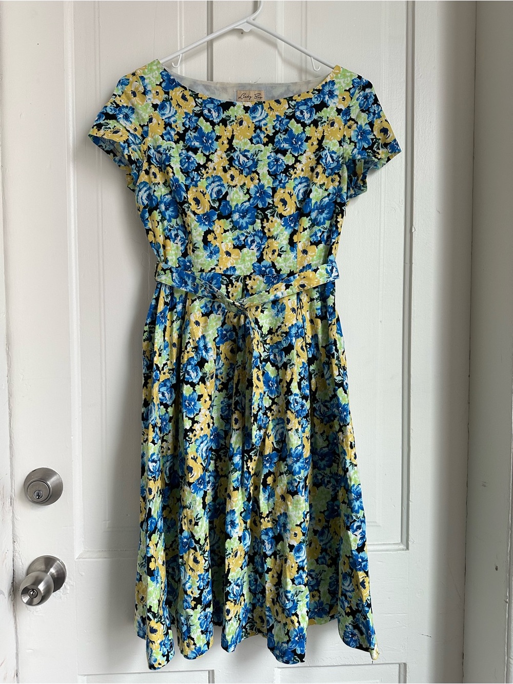 Lindy Bop Blue & Yellow Floral retro Dress